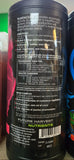 A close-up of the back of a black cylindrical canister labeled FUTURE HARVEST NUTRIENTS, showing product details in French and English, with a barcode and other colorful containers partially visible at the edges.