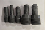 Poly Pipe Insert Fittings – Grey Male Thread to Hose Barb Adapters