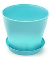 Decorative Pots - Smooth Plastic Pot with Saucer - Assorted Colours