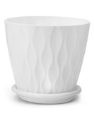 Decorative Pots - Vertical Wave Plastic Pot with Saucer - Solid Colour 5.5 Inches