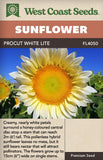 West Coast Seeds sunflower seed packet with a sunflower image on a beige background