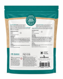Back view of a Gaia Green Organic Gypsum powder bag, featuring a teal and kraft paper design with detailed text, ingredients, and a barcode.