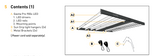 Technical contents and connection diagram page for a Gavita Pro 900e LED light strip, showing labeled parts, controls, and connection instructions on a white background.