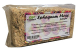 A 150g package of GrowPharm Sphagnum Moss in a clear plastic bag showing the natural tan moss inside, with a white and pink label.