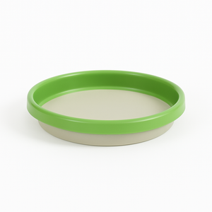 Brown flower pot with a green rim on a white background