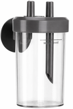 Clear container with gray lid and black level indicator on a white background