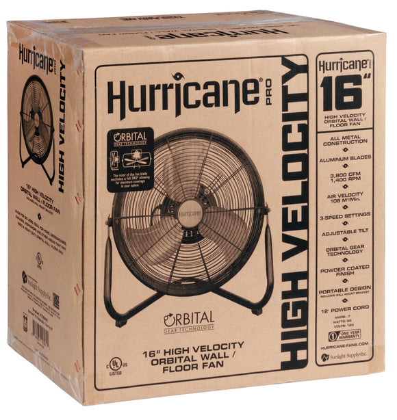 Hurricane® - Pro Heavy Duty Orbital Wall / Floor Fan 16 in - IncrediGrow, angrysun Fans, Ducting & Air Purification