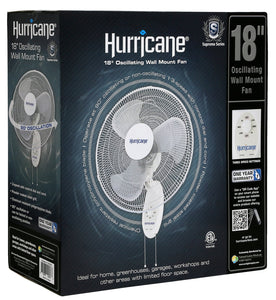 Hurricane® - Supreme Oscillating Wall Mount Fan 18 in - IncrediGrow, angrysun, fan, ventilation Fans, Ducting & Air Purification
