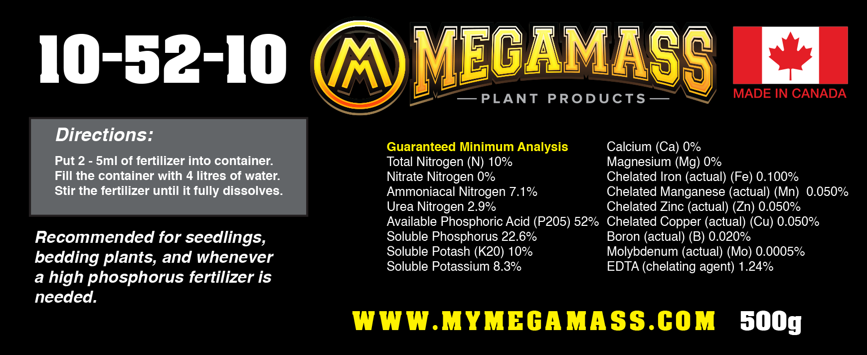plant prod fertilizer 10 52 10 Mega Mass Nutrients